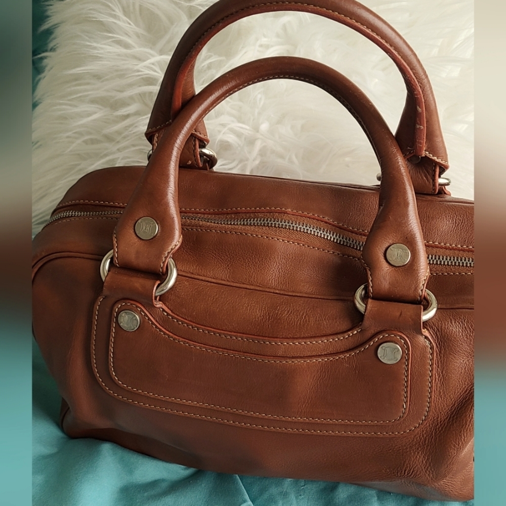 Celine boogy bag Vintage Leather Boston Speedy Bowler Top Handle Bag brown